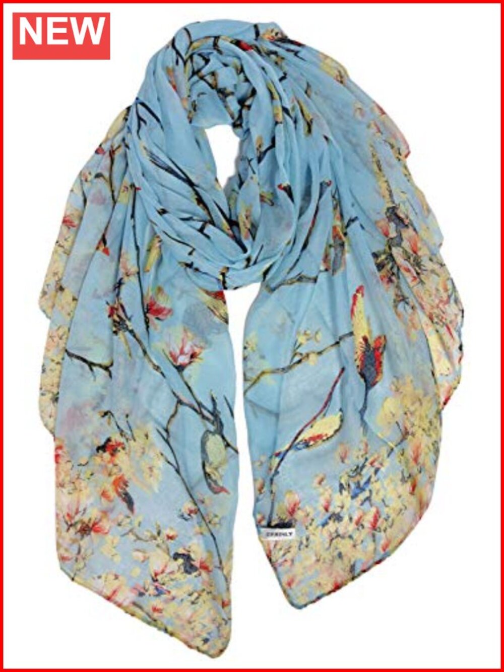 Lightweight Cotton Feel Scarf Floral Birds Print Wrap Shawl